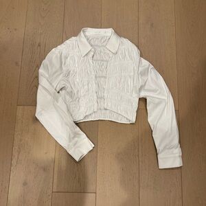 Astr White Ruched Cropped Blouse